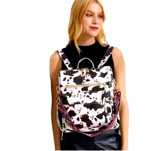 Cow Backpack With Guitar Strap Unisex Color Brown & White